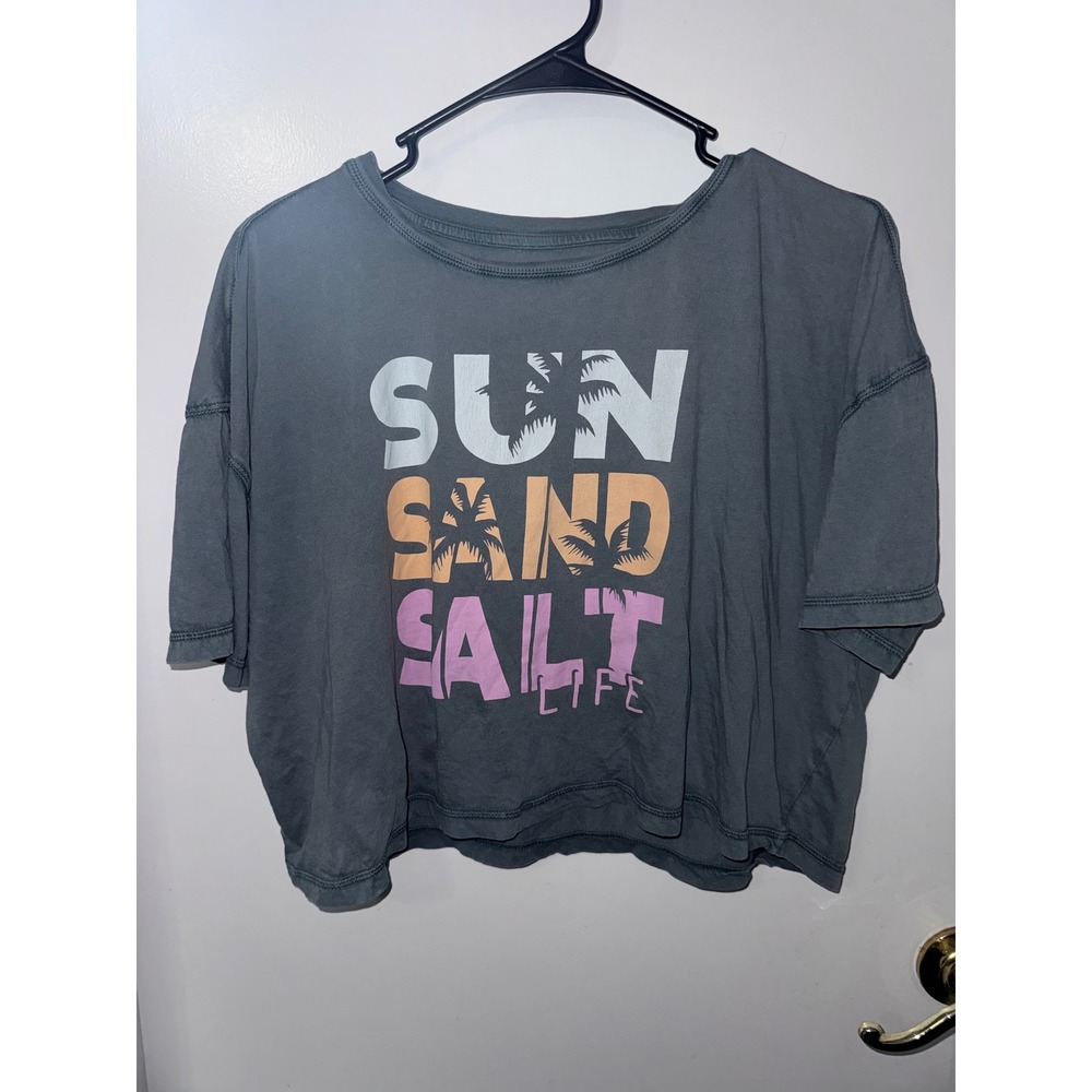 Salt Life Womens Sun Sand Salt Life Crop Top Graphic Tee Charcoal Gray Large